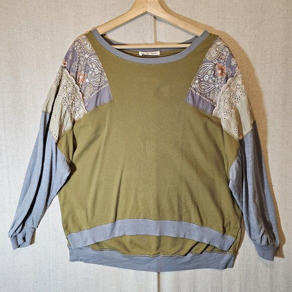 Free People Tops - Free People Feelin It Colorblock Army Combo T-Shirt Oversized Womens Medium